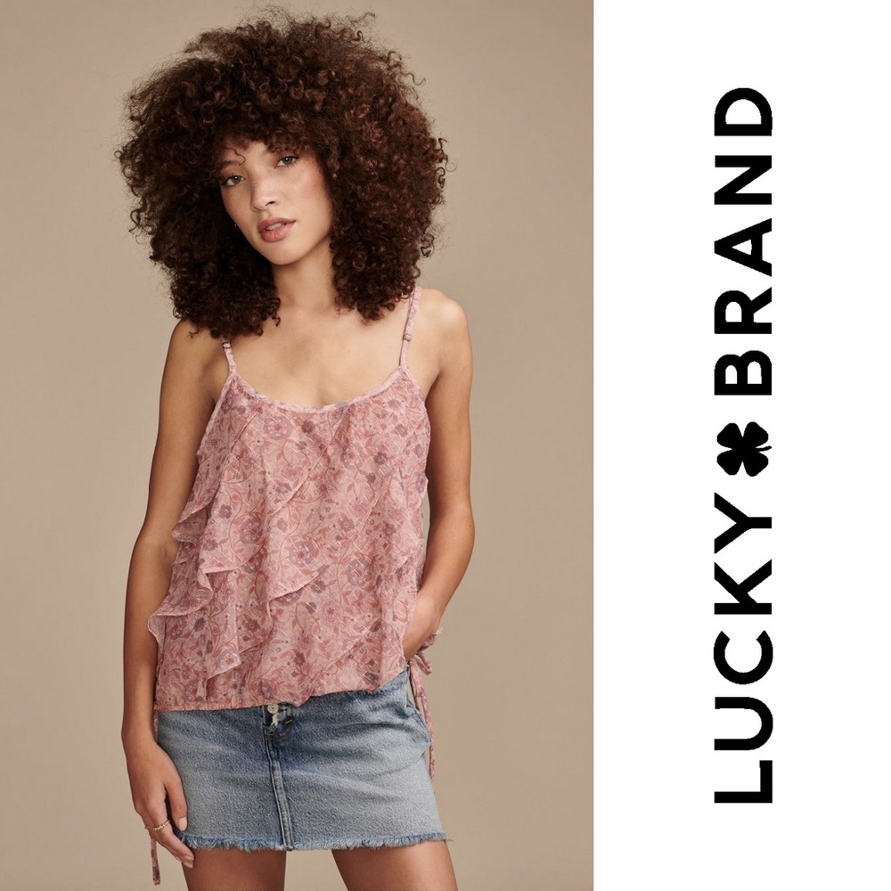 Lucky Brand Printed Asym Ruffle Cami